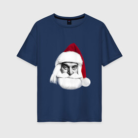 Женская футболка хлопок Oversize с принтом Санта Клаус в Белгороде, 100% хлопок | свободный крой, круглый ворот, спущенный рукав, длина до линии бедер
 | дед мороз | клаус | новый год | праздник | праздничный | рождество | санта
