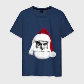 Мужская футболка хлопок с принтом Санта Клаус в Белгороде, 100% хлопок | прямой крой, круглый вырез горловины, длина до линии бедер, слегка спущенное плечо. | дед мороз | клаус | новый год | праздник | праздничный | рождество | санта