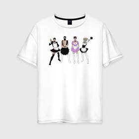 Женская футболка хлопок Oversize с принтом Горничные :3 в Белгороде, 100% хлопок | свободный крой, круглый ворот, спущенный рукав, длина до линии бедер
 | аниме | горничные | мальчики | униформа | фартук