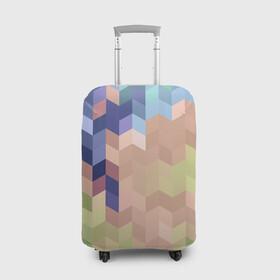 Чехол для чемодана 3D с принтом Абстрактный  бежево-синий узор в Белгороде, 86% полиэфир, 14% спандекс | двустороннее нанесение принта, прорези для ручек и колес | абстрактный | бежевый | геометрические фигуры | молодежный | ромбы | современный