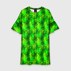 Детское платье 3D с принтом Неоновый полосатый узор  в Белгороде, 100% полиэстер | прямой силуэт, чуть расширенный к низу. Круглая горловина, на рукавах — воланы | бабочки | вертикальные полосы | зеленый | летний | неоновый | неоновый зеленый | современный | яркий узор