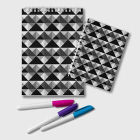 Блокнот с принтом Современный геометрический  в Белгороде, 100% бумага | 48 листов, плотность листов — 60 г/м2, плотность картонной обложки — 250 г/м2. Листы скреплены удобной пружинной спиралью. Цвет линий — светло-серый
 | Тематика изображения на принте: абстрактный | геометрический фигуры | модный | полигональный | популярный | треугольники | черно белый