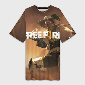 Платье-футболка 3D с принтом FREE FIRE в Белгороде,  |  | ff | free fire | game | gamer | games | garena | pro gamer | винтовка | гарена | гексагон | игра | кавбой | ковбой | текстура | фри фаер | фф | шляпа