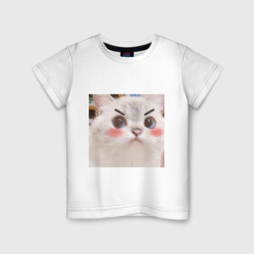 Детская футболка хлопок с принтом Котенька в Белгороде, 100% хлопок | круглый вырез горловины, полуприлегающий силуэт, длина до линии бедер | kawaii | злой кот | комфорт | кот | мем | милый | уют