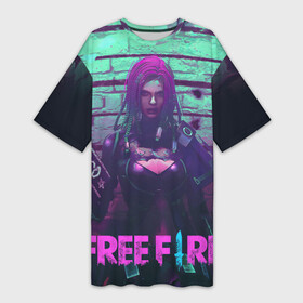 Платье-футболка 3D с принтом FREE FIRE в Белгороде,  |  | ff | free fire | game | gamer | games | garena | hacker | pro gamer | гарена | гексагон | игра | текстура | фри фаер | фф | хакер