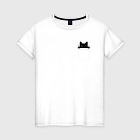 Женская футболка хлопок с принтом Кот в кармане в Белгороде, 100% хлопок | прямой крой, круглый вырез горловины, длина до линии бедер, слегка спущенное плечо | cat | kitty | карман | кармашек | кот | котёнок