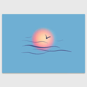 Поздравительная открытка с принтом Солнечный шар в Белгороде, 100% бумага | плотность бумаги 280 г/м2, матовая, на обратной стороне линовка и место для марки
 | sea | sun | закат | море | небо | птицы | солнце | чайки