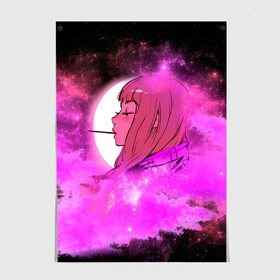 Постер с принтом Аниме Девушка | Розовый Космос в Белгороде, 100% бумага
 | бумага, плотность 150 мг. Матовая, но за счет высокого коэффициента гладкости имеет небольшой блеск и дает на свету блики, но в отличии от глянцевой бумаги не покрыта лаком | anime | cloud | girl | japan | moon sky | pink | senpai | space | аниме | анимэ | девочка | девушка | космос | краска | кровь | луна | мульт | самурай | символ | тян | япония