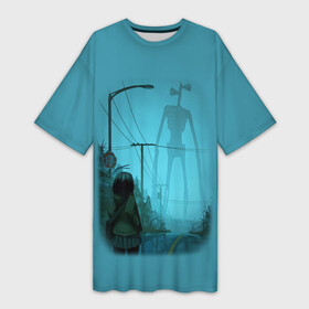 Платье-футболка 3D с принтом СИРЕНОГОЛОВЫЙ И ДЕВОЧКА в Белгороде,  |  | siren head | гуманоид | игра | монстр | сиреноголовый | существо | хоррор