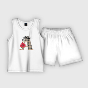 Детская пижама с шортами хлопок с принтом Алфавит. Имена. Алиса в Белгороде,  |  | алфавит | буква а | детский | для девочки | женский | монограмма | цветок