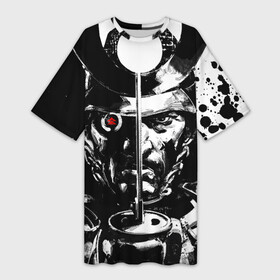 Платье-футболка 3D с принтом Самурай | ЧБ | Лого (+спина) (Z) в Белгороде,  |  | game | ghost of tsushim | jin sakai | ninja | samurai | the ghost of tsushima | буке | вакидзаси | воин | вояк | дайсё | дзин сакай | иайто | игра | катана | кодати | мононофу | мститель | мушя | ниндзя | нодати | одати | призрак цусимы | с