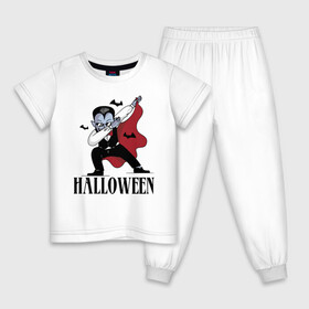 Детская пижама хлопок с принтом Vampire Dab в Белгороде, 100% хлопок |  брюки и футболка прямого кроя, без карманов, на брюках мягкая резинка на поясе и по низу штанин
 | bat | dab | gesture | halloween | holiday | suit | vampire | вампир | жест | костюм | летучая мышь | очки | праздник | хэллоуин