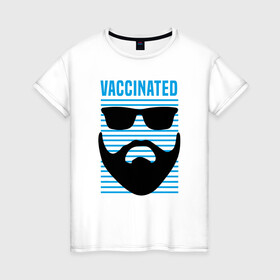 Женская футболка хлопок с принтом Vaccinated в Белгороде, 100% хлопок | прямой крой, круглый вырез горловины, длина до линии бедер, слегка спущенное плечо | coronavirus | covid19 | virus | вакцина | вакцинация | вирус | грипп | заражение | здоровье | иммунитет | инфекция | карантин | корона | коронавирус | маска | пандемия | прививка | самоизоляция | спутник