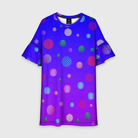 Детское платье 3D с принтом Фантастические шары в Белгороде, 100% полиэстер | прямой силуэт, чуть расширенный к низу. Круглая горловина, на рукавах — воланы | абстракция | галактика | градиент | космический | мячики | неоновый | планеты | планеты  космос | разноцветный | синий | фантастика | фиолетовый | шары