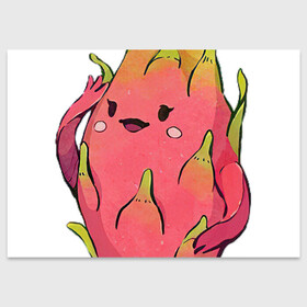 Поздравительная открытка с принтом Драконья ягода в Белгороде, 100% бумага | плотность бумаги 280 г/м2, матовая, на обратной стороне линовка и место для марки
 | арт | дракон | драконий фрукт | драконья ягода | мило | милота | рисунок | свежие фрукты | свежий продукт | свежий фрукт | таиланд | тропики | тропическая ягода | фрукт | фрукты