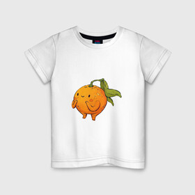 Детская футболка хлопок с принтом Мандаринчик в Белгороде, 100% хлопок | круглый вырез горловины, полуприлегающий силуэт, длина до линии бедер | Тематика изображения на принте: арт | мило | милота | рисунок | свежие фрукты | свежий продукт | свежий фрукт | фрукт | фрукты