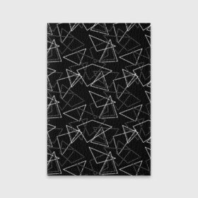 Обложка для паспорта матовая кожа с принтом Черно-белый геометрический  в Белгороде, натуральная матовая кожа | размер 19,3 х 13,7 см; прозрачные пластиковые крепления | Тематика изображения на принте: абстрактный | геометрические фигуры | монохромный | мужской | треугольники | черный и белый | черный фон