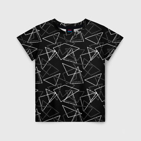 Детская футболка 3D с принтом Черно-белый геометрический  в Белгороде, 100% гипоаллергенный полиэфир | прямой крой, круглый вырез горловины, длина до линии бедер, чуть спущенное плечо, ткань немного тянется | абстрактный | геометрические фигуры | монохромный | мужской | треугольники | черный и белый | черный фон