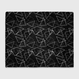 Плед 3D с принтом Черно-белый геометрический  в Белгороде, 100% полиэстер | закругленные углы, все края обработаны. Ткань не мнется и не растягивается | абстрактный | геометрические фигуры | монохромный | мужской | треугольники | черный и белый | черный фон