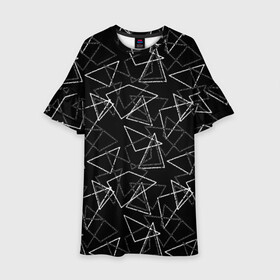Детское платье 3D с принтом Черно-белый геометрический  в Белгороде, 100% полиэстер | прямой силуэт, чуть расширенный к низу. Круглая горловина, на рукавах — воланы | Тематика изображения на принте: абстрактный | геометрические фигуры | монохромный | мужской | треугольники | черный и белый | черный фон