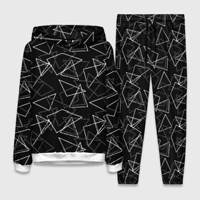 Женский костюм 3D (с толстовкой) с принтом Черно белый геометрический в Белгороде,  |  | абстрактный | геометрические фигуры | монохромный | мужской | треугольники | черный и белый | черный фон