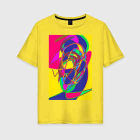 Женская футболка хлопок Oversize с принтом Яркая абстракция в Белгороде, 100% хлопок | свободный крой, круглый ворот, спущенный рукав, длина до линии бедер
 | абстракция | линии | необычное | фантазия | яркое