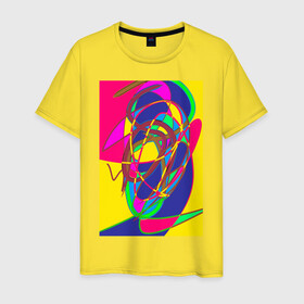 Мужская футболка хлопок с принтом Яркая абстракция в Белгороде, 100% хлопок | прямой крой, круглый вырез горловины, длина до линии бедер, слегка спущенное плечо. | абстракция | линии | необычное | фантазия | яркое