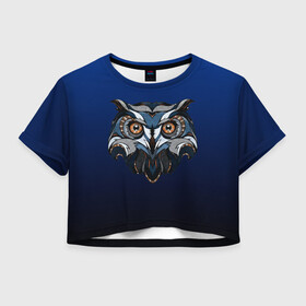Женская футболка Crop-top 3D с принтом Сова в Белгороде, 100% полиэстер | круглая горловина, длина футболки до линии талии, рукава с отворотами | bird | owl | predator | птица | сова | хищник