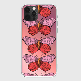 Чехол для iPhone 12 Pro Max с принтом Розовый принт с бабочками  в Белгороде, Силикон |  | бабочки | градиент | грустый | меланхолия | мотылек | насекомые | розовый | цветочки