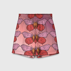 Детские спортивные шорты 3D с принтом Розовый принт с бабочками  в Белгороде,  100% полиэстер
 | пояс оформлен широкой мягкой резинкой, ткань тянется
 | бабочки | градиент | грустый | меланхолия | мотылек | насекомые | розовый | цветочки