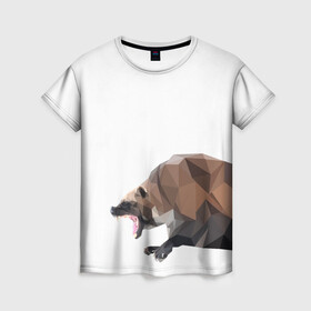 Женская футболка 3D с принтом Росомаха в Белгороде, 100% полиэфир ( синтетическое хлопкоподобное полотно) | прямой крой, круглый вырез горловины, длина до линии бедер | Тематика изображения на принте: животное | зверь | злость | куница | медведь | милое животное | полигональный | росомаха | собака