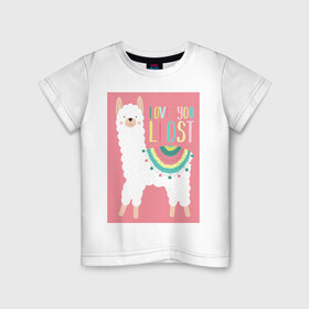 Детская футболка хлопок с принтом Милашка лама в Белгороде, 100% хлопок | круглый вырез горловины, полуприлегающий силуэт, длина до линии бедер | kawaii | pink | домашние животные | звери | лама | мило | надпись | пончо | радуга | розовый | румяна | ферма | фермерские животные