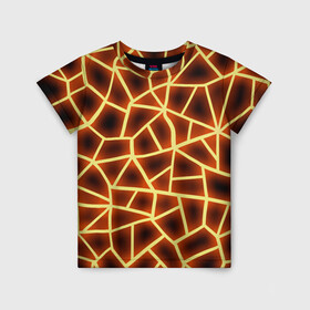 Детская футболка 3D с принтом Огненная геометрия в Белгороде, 100% гипоаллергенный полиэфир | прямой крой, круглый вырез горловины, длина до линии бедер, чуть спущенное плечо, ткань немного тянется | 3д | abstract | fire | flame | geometry stripes | neon | polygonal | абстрактная геометрия | геометрические фигуры | линии | мозаика | неон | огонь | орнамент | пламя | полигон | полосы | светящиеся | текстура | треугольники