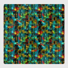 Магнитный плакат 3Х3 с принтом Разноцветные штрихи на бирюзе в Белгороде, Полимерный материал с магнитным слоем | 9 деталей размером 9*9 см | абстрактный | бирюзовый | вкрапления | детский | красный | модный | молодежный | штрихи