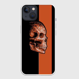 Чехол для iPhone 13 с принтом Череп в Белгороде,  |  | готика | готический стиль | готический череп | мертвец | нежить | нечисть | оранжевая полоса | черный фон
