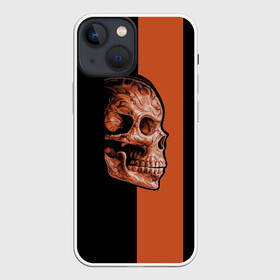 Чехол для iPhone 13 mini с принтом Череп в Белгороде,  |  | готика | готический стиль | готический череп | мертвец | нежить | нечисть | оранжевая полоса | черный фон