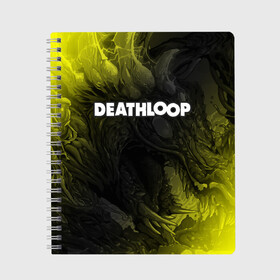 Тетрадь с принтом Deathloop - Hyperbeast в Белгороде, 100% бумага | 48 листов, плотность листов — 60 г/м2, плотность картонной обложки — 250 г/м2. Листы скреплены сбоку удобной пружинной спиралью. Уголки страниц и обложки скругленные. Цвет линий — светло-серый
 | death | deathloop | game | games | hyperbeast | loop | дэслуп | дэт | дэтлуп | знак | игра | игры | лого | луп | мертвая | пелтя | символ