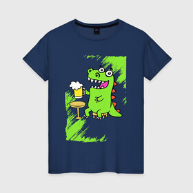 Женская футболка хлопок с принтом Пивозавр - Краска в Белгороде, 100% хлопок | прямой крой, круглый вырез горловины, длина до линии бедер, слегка спущенное плечо | dinosaur | pivo | pivozavr | динозавр | краска | прикол