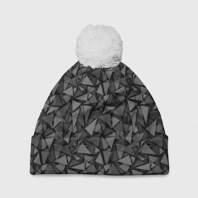 Шапка 3D c помпоном с принтом Геометрический серый узор  в Белгороде, 100% полиэстер | универсальный размер, печать по всей поверхности изделия | абстрактный | геометрический | мозаика | серый | современный | темный серый | черно белый