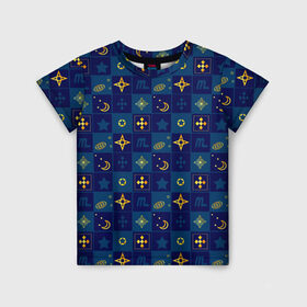Детская футболка 3D с принтом Синий клетчатый узор-плед в Белгороде, 100% гипоаллергенный полиэфир | прямой крой, круглый вырез горловины, длина до линии бедер, чуть спущенное плечо, ткань немного тянется | детский | звезды | космический | луна | ночь | пижамный | синий | синий и желтый