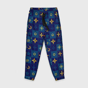 Детские брюки 3D с принтом Синий клетчатый узор-плед в Белгороде, 100% полиэстер | манжеты по низу, эластичный пояс регулируется шнурком, по бокам два кармана без застежек, внутренняя часть кармана из мелкой сетки | детский | звезды | космический | луна | ночь | пижамный | синий | синий и желтый