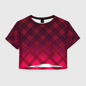 Женская футболка Crop-top 3D с принтом Геометрический абстрактный узо в Белгороде, 100% полиэстер | круглая горловина, длина футболки до линии талии, рукава с отворотами | абстрактный | геометрический | градиентный | клетчатый | красный | красный в клетку | плед | темный красный