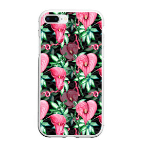 Чехол для iPhone 7Plus/8 Plus матовый с принтом Цветы в райском саду в Белгороде, Силикон | Область печати: задняя сторона чехла, без боковых панелей | вечерний | джунгли | калла | каллы | лианы | листва | листья | праздничный | райский | сад | темный | цветочки | цветочный | цветы