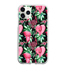 Чехол для iPhone 11 Pro матовый с принтом Цветы в райском саду в Белгороде, Силикон |  | Тематика изображения на принте: вечерний | джунгли | калла | каллы | лианы | листва | листья | праздничный | райский | сад | темный | цветочки | цветочный | цветы