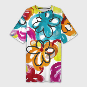 Платье-футболка 3D с принтом Flower Meadow в Белгороде,  |  | графика | краска | рисунок | цвет | цветок