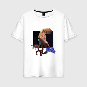 Женская футболка хлопок Oversize с принтом Осьминожки в Белгороде, 100% хлопок | свободный крой, круглый ворот, спущенный рукав, длина до линии бедер
 | арт | дикие животные | дикие звери | животное | животные | море | морские животные | осьминог осьминоги | природа | рисунок