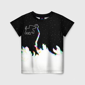 Детская футболка 3D с принтом Затерянный в космосе в Белгороде, 100% гипоаллергенный полиэфир | прямой крой, круглый вырез горловины, длина до линии бедер, чуть спущенное плечо, ткань немного тянется | звезды слон пламя потерянный забытый радуга хобот огонь