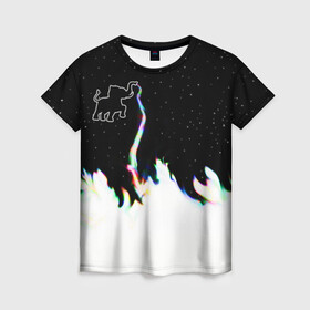 Женская футболка 3D с принтом Затерянный в космосе в Белгороде, 100% полиэфир ( синтетическое хлопкоподобное полотно) | прямой крой, круглый вырез горловины, длина до линии бедер | звезды слон пламя потерянный забытый радуга хобот огонь