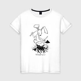 Женская футболка хлопок с принтом Курьер - Заяц 2 в Белгороде, 100% хлопок | прямой крой, круглый вырез горловины, длина до линии бедер, слегка спущенное плечо | reminor | заяц | курьер | мультфильм