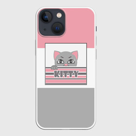 Чехол для iPhone 13 mini с принтом Котенок . Kitty в Белгороде,  |  | детская иллюстрация | детский | для девочки | звезды | кот | маленький котенок | малышам | розовый | серый | серый и розовый